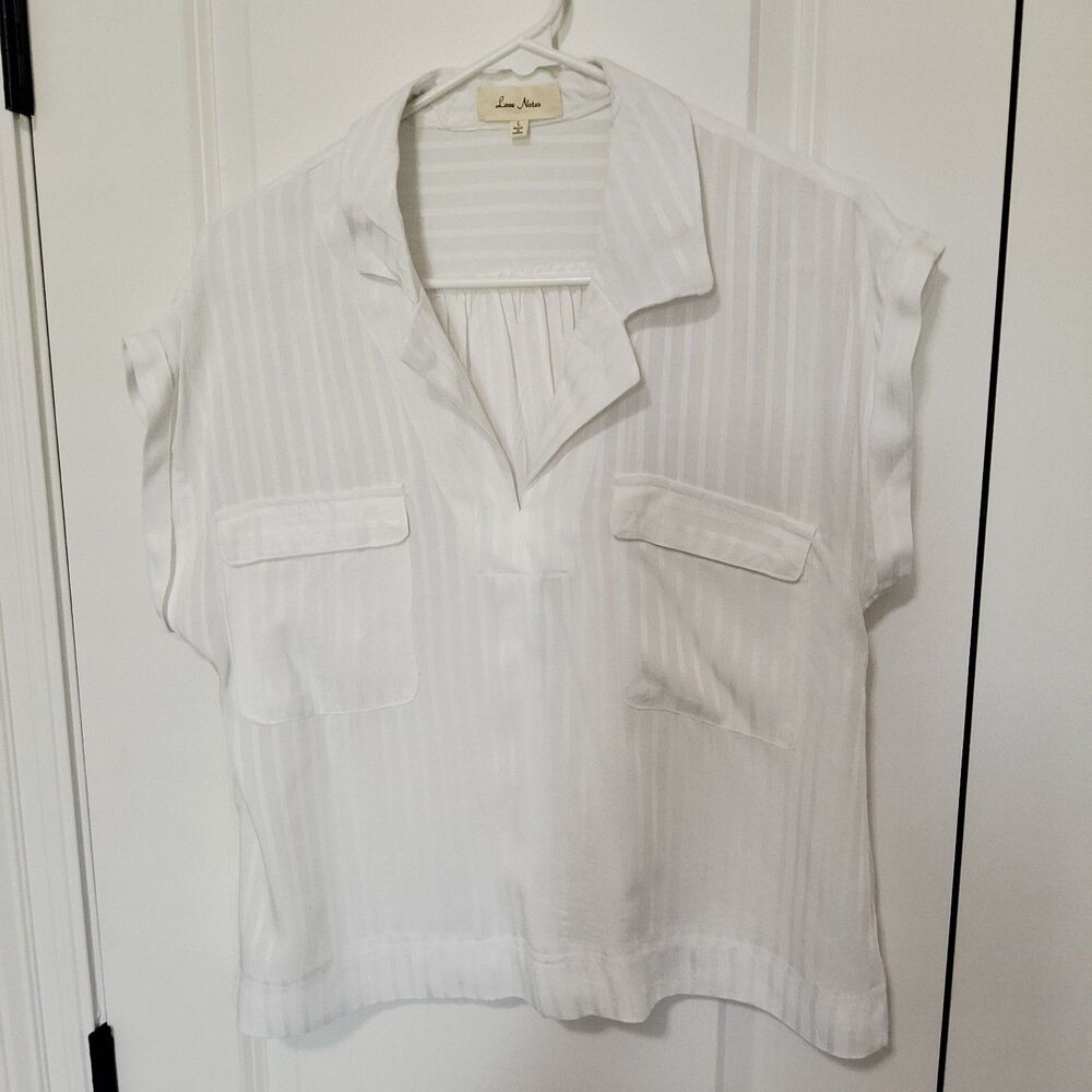 Love Notes Women's Striped Crop Top White Casual Blouse Size Large New w/o Tag
